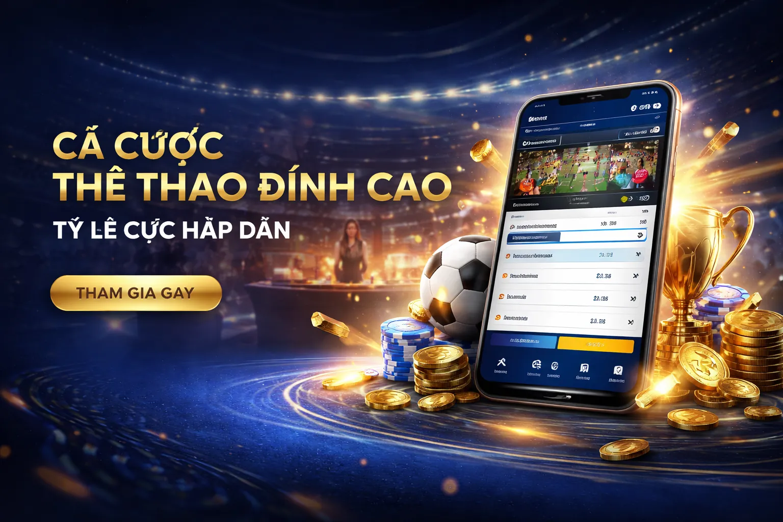 Sân vận động lớn với khán giả cổ vũ, biểu tượng cá cược thể thao 789k topvip